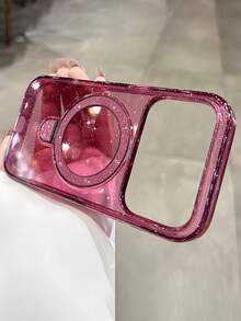 Luxury Cherry Red Sparkling Glitter Clear Magnetic Bracket Phone Case Compatible With IPhone 18Pro Max 17 Pro Max 17 Pro 17 16 Pro Max 16 Pro 16 15 Pro Max 15 Pro 15 14 Pro Max 14 Pro 14 13 Pro Max 13 Pro 13 Minimalist Transparent Shockproof Bumper Back Cover ﻿ - Cherry Red - View 3