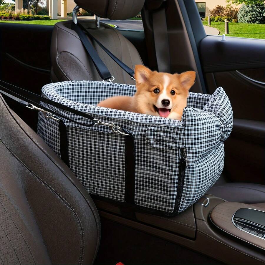 Dog Car Seat - Pet Carrier, Durable Fabric, Adjustable Straps, Comfortable Interior, Suitable For Long Trips, Essential For Dog Safety Travel, Fits Small To Medium Dogs, Cats, And Other Pets - Black and White - View 1