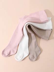 3 Pairs Simple Versatile Solid Color Plain Tights For Baby Girls, Suitable For 0-8 Years Old Daily Wear - Multicolor - View 4
