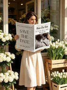 1/2pcs Customized Wedding Newspaper Poster, Personalized Photo & Text, Save The Date Announcement, Engagement Bride Shower Decoration, Wedding & Special Occasions - Multicolor - View 6