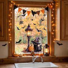 1/2pcs Retro Halloween Streetlight Ghost Black Cat Window Sticker, Double-Sided Visible PVC Electrostatic Adsorption Glass Sticker, Suitable For Homes, Kitchens, Shop Windows, And Other Holiday Parties. - Multicolor - View 4