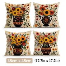 4pcs Sunflower Floral Pattern Pillow Covers Without Inserts, Single-Sided Printed Pillow Covers, Suitable For Living Room Bedroom Home Decor, All Season Pillow Covers - Multicolor - View 13
