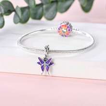 1pc S925 Sterling Silver Butterfly Pendant Bead, Multiple Gradient Colorful Enamel & Cubic Zirconia Butterfly Designs, Transparent Wings With Exquisite Rhinestone Inlay, Comes With Gift Box, Suitable For Bracelets & Necklaces, Romantic Girly Style, For Handmade DIY Jewelry Making & Daily Wear Gift - Multicolor - View 10