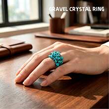 1PC Synthetic Chip Flower Stretch Ring, Handmade Beaded Floral Cluster Elastic Ring, Boho Stackable Cocktail Jewelry Gift - Stackable Crushed Stone Ring - View 10