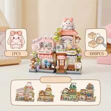 Japanese Street Scene Building Blocks Hot Spring House Flower Shop Bakery Panda Bookstore, Mini DIY Assembly Model, Home Decor, Suitable For Christmas Holiday Gift - Multicolor - View 4