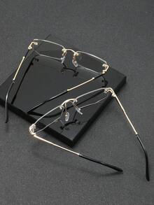 2 Pairs Men's Luxury Metal & Transparent Eyeglasses, Suitable For Daily Use, Study, Reading, TV, Computer …Gamin - Transparent - View 2