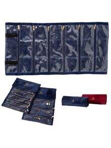 1pc Durable Portable Velvet Jewelry Roll, Gold Zipper Reinforced Closure, Soft Velvet Exterior, Transparent Design. Available In 9-Slot And 18-Slot Options, Perfect For Organizing Earrings, Necklaces, Bracelets And Bangles. Portable Travel Storage Bag, Suitable For Travel, Birthday, Holiday, Anniversary Or Special Occasions, Store And Organize, Quality And Daily Elegance For Women, Perfect Gift For Mother, Girlfriend - Multicolor - View 6