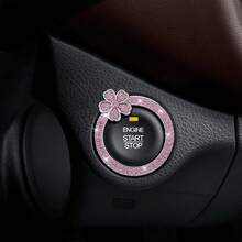1 pieza Pegatina decorativa de botón de arranque de un toque para coche con flor de 5 pétalos de cristal de strass, forma de flor linda, decoración interior de coche, pegatina popular de cubierta de botón de arranque de un toque, adecuada para modelos de encendido con llave y arranque con perilla - multicolor - Ver 11