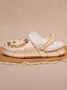 HOEASE Girls' Winter Plush Lined Garden Clogs, EVA Soft Sole Comfortable Indoor Slippers, Slip-On Design, Ideal Gift For Halloween And Christmas - Beige - View 6