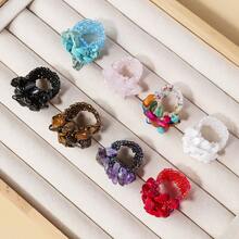 1PC Synthetic Chip Flower Stretch Ring, Handmade Beaded Floral Cluster Elastic Ring, Boho Stackable Cocktail Jewelry Gift - Stackable Crushed Stone Ring - View 1