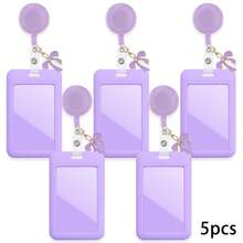 5pcs Retractable Nurse Badge Reels With Sliding ID Card Holder, Cute Metal Bowknot Pendant, Hard Plastic Credit Card Badge Clip, Pass, Gift For Doctors, Nurses, Teachers, Office Staff - Multicolor - View 3