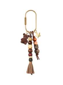 Bohemian Beaded Bag Charm, Vintage Beaded Keychain, Cute Bear & Star Pendant, Tassel Bag Charm, Brown Tone Bag Accessory, Neutral Style Wallet Charm, Handbag Accessory, Suitable For Keys, Wallets, Handbags, Fashionista Essential, Gift For Women, Lovers, Family, Friends, Unique Birthday Gift, Holiday Gift, Party Gift, Travel Gift - Multicolor - View 13