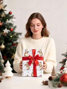 1 Roll Of Christmas Gift Wrapping Paper Featuring A Christmas Capybara And Snowman Pattern; Made Of Coated Paper; Dimensions: 43 Cm X 300 Cm; Suitable For Christmas Gift Wrapping, Party Decorations, Gift-Giving, And Christmas Crafts. - A - View 3