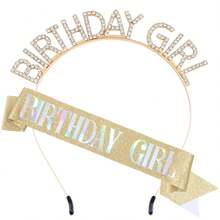 生日肩帶與皇冠髮箍套裝 - 生日快樂配件，適合女性 - 彩色 - 查看 25