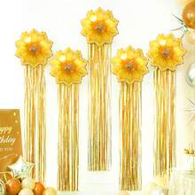 6 Peças Decorações de Cortina com Borlas de Girassol Dourado/Rosa/Vermelho/Roxo - Bola de Folha de Girassol de 21,5 Polegadas com Borla de 2m, Suprimentos de Festa de Luxo, Perfeito para Decoração de Festa de Aniversário, Festa de Princesa, Casamento, Ação de Graças, Dia dos Namorados, Eventos de Despedida de Solteira. - Cortina de chuva de flores - Visão 10