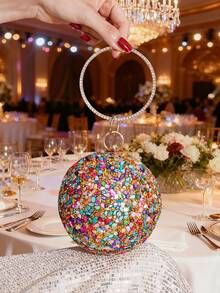 Spherical Small Round Bag With Sparkling Rhinestone Decor, Handheld Evening Bag, Party Bag, Evening Clutch, Fashionable Luxury Bag For Formal Dresses, Parties And Events - Multicolor - View 5