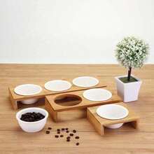 1/2/3 Bowls Cat Dog Feeders Bowl Ceramic Tableware Pet Food Water Bowl Bamboo Frame Antiskid Pet Supplies Dog Cat Feeding Bowl - White - View 10