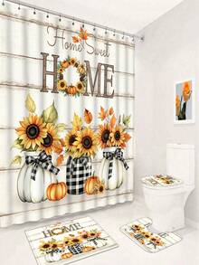 1/4pcs Thanksgiving Harvest Pumpkin Shower Curtain Set, With 12 Hooks Waterproof Polyester Bath Curtain, Bathroom Curtain, Privacy, Thickened, Durable Quick Dry, 180*180cm Size - A - View 18