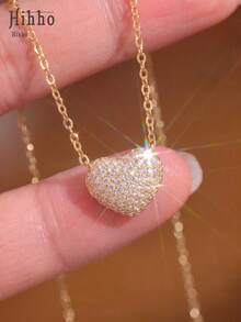 Hihho 1pc Heart-Shaped Necklace With Zirconia Inlay, Valentine's Day, Mom, Mother, Mother's Day, Halloween Gift - Love - View 6