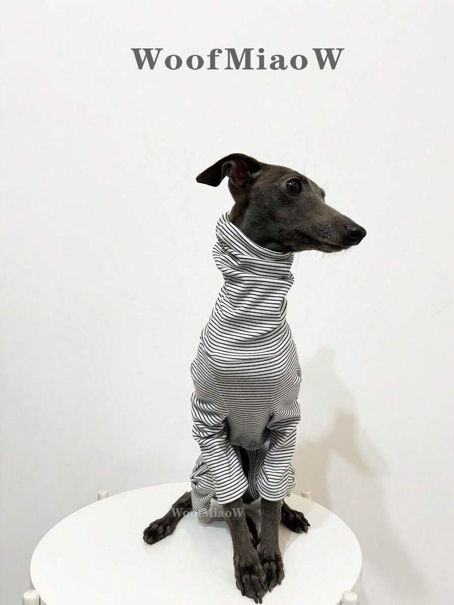 Pet Clothes Fashion Striped Fleece Suitable For Italian Greyhound Whippet Soft Comfortable Dog Autumn/Winter Four-Legged Jumpsuit - Black and White - View 1