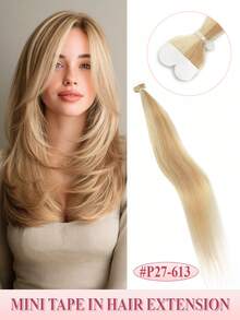 10Pcs Mini Tape In Hair Extensions Human Hair 14inch Blond Straight Human Hair Tape In Hair Extensions Invisible Silky Hair Seamless Skin Weft Human Hair Extension 10g Lightweight Tape Ins Easy To Wear For Daily &Party&Wedding - Multicolor - View 12