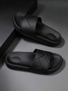 Men's Casual Slippers, Summer Comfortable Lightweight Slides, Round Toe Men's Slippers, Fashionable Outdoor Beach Vacation Pool SPA Leisure Area Sandals For Men - Black - View 1