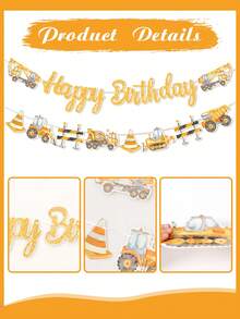 1件裝工程車主題生日派對橫幅，工程車生日派對背景裝飾，工程主題生日派對裝飾，工程車派對背景懸掛橫幅，生日裝飾，居家裝飾，房間裝飾，牆面裝飾，生日派對用品，生日禮物，派對小禮物 - 工程車 - 查看 11