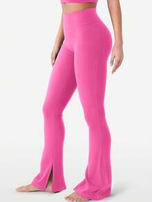 YEOREO Flare Split Hem Leggings For Women Tummy Control Workout Leggings Nasreen Hidden Scrunch Bootcut Gym Yoga Pant - 玫紅 - 查看 7
