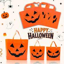 5pcs Halloween Gift Bags, Halloween Pumpkin Face Tote Bags, Halloween Party Decoration Gift Bags, Halloween Candy Bags, Halloween Decorations, Halloween Party Supplies, Halloween Store Shopping Bags, Durable Plastic Bags, Halloween Storage - Multicolor - View 4