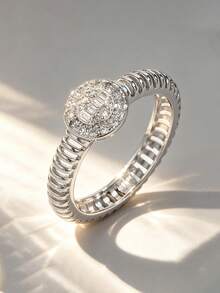 1 pieza Anillo elegante y exquisito de plata de ley 925 con circonita, diseño redondo hueco, para mujer, regalo de fiesta - redondo - Ver 3