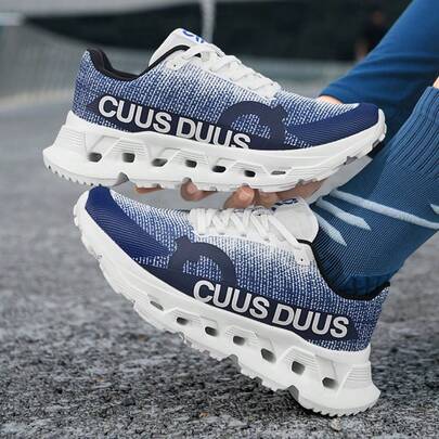 Men's Fashion Gradient Woven Hollow Gear Spacer Athletic Shoes, Quick-Dry Gradient Knit Upper, Hollow Wave Midsole, Non-Slip Daily Casual Jogging Height-Increasing Thick Sole Sneakers