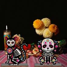 2pcs Day Of The Dead Altar Candy Skull Altar Table Decor, Wooden Day Of The Dead Dog And Cat, Mexican Halloween Indoor Desktop Decoration, Suitable For Home Use - View 1