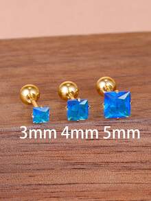 3PCS Stainless Steel Shiny Square Zirconia Stud Earrings Sets For Women 18K Gold Plated Fashion Korean 3/4/5mm Helix Tragus Cartilage Piercing Jewelry - 3PCS-gold 11 - View 2