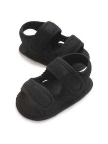 Solid Color Mesh Infant Sandals, Double Hook And Loop, Breathable, Non-Slip Soft Sole, Back Strap, Newborn Summer Anti-Slip Infant Pre-Walker Shoes - Black - View 4