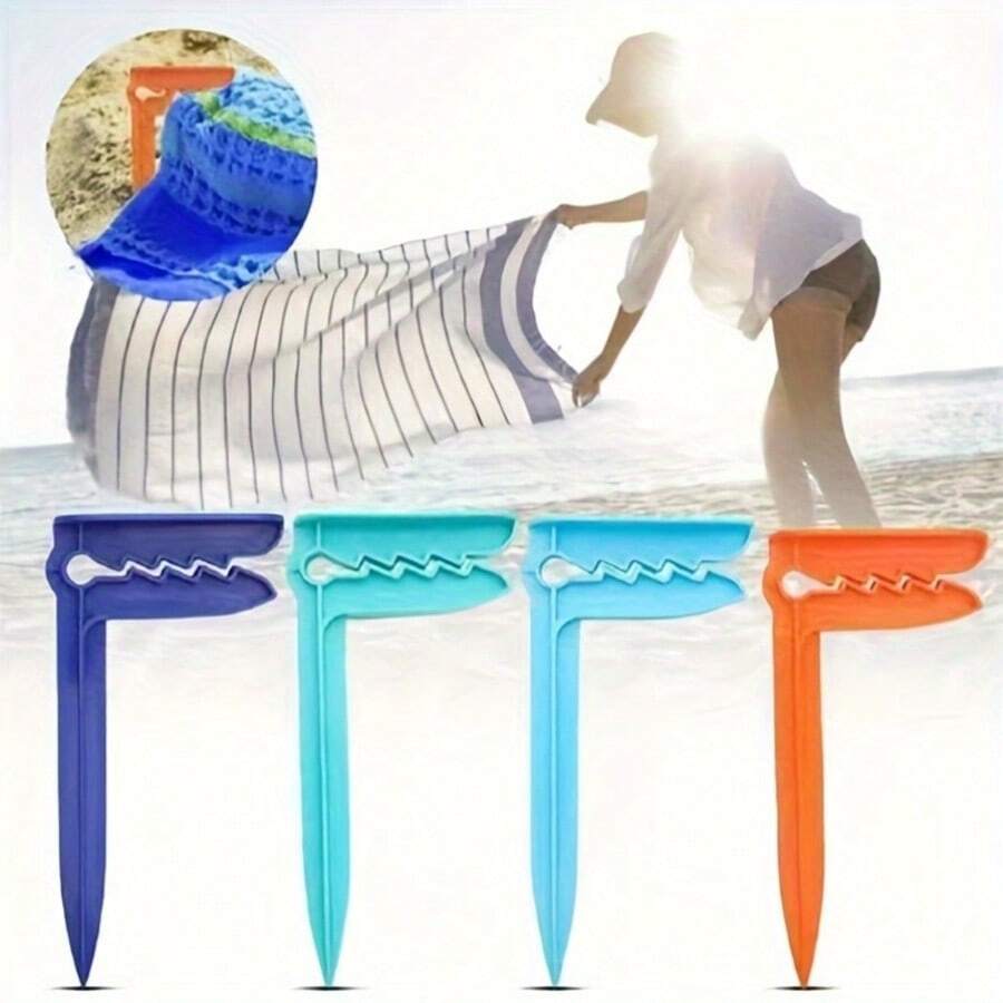 4pcs Outdoor Beach Towel Clips - Securely Hold Towels And Sheets, For Camping And Beach Trips - Multicolor - View 1