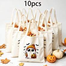 1/5/10pcs Cute Pumpkin Ghost Skeleton Bat Spider Black Cat Little Devil Lantern Pattern Halloween Theme Reusable Fabric Tote Shopping Bags Trick Or Treat Bags, Small Batch Multi-Piece Set Trick Or Treat Bags Storage Bags, Essential Halloween Shopping Gift Packaging Bags, Suitable For Christmas Decoration Indoor Outdoor Yard Garden Lawn Entrance Small Gifts, Essential Halloween Party Small Gift Storage Bags Gift Bags - Multicolor - View 16