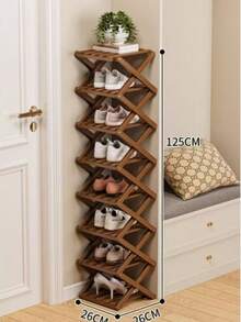 Bamboo No-Assembly Folding Shoe Rack, Suitable For Home Living Room, Entryway, Doorway, Bedroom Storage - Brown - View 12