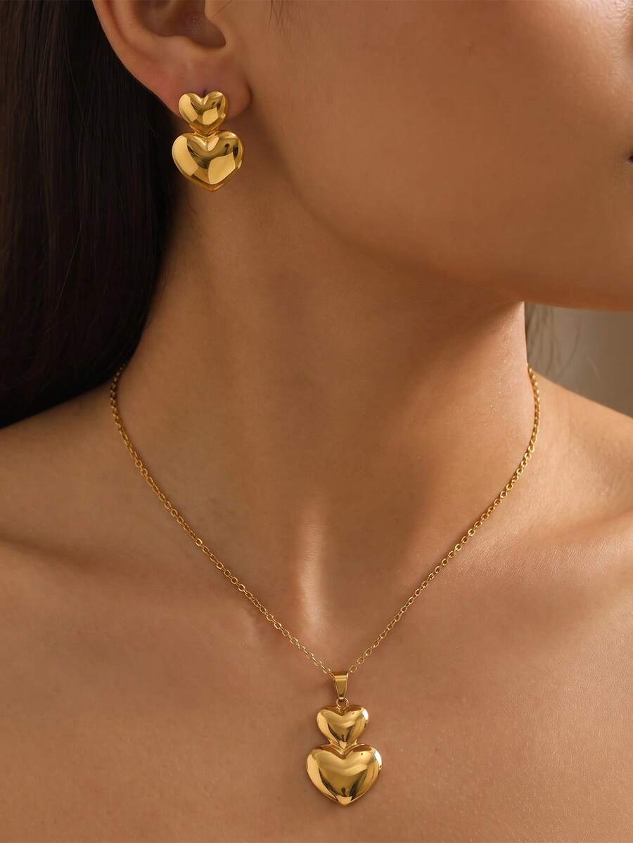 VJS 1 Set Stainless Steel Starfish & Flower Earrings & Necklace Set, & Versatile Jewelry Set For Women, Non-Fading, Suitable For Daily Wear