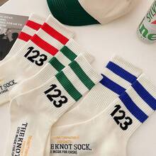 2 Pairs Number 123 Men's White Basketball Sports Socks, Mid-Calf Socks For Autumn/Winter, Women's (Random Color) - Crew Socks - View 5