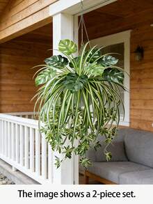 1件裝人造龜背葉與蜘蛛蘭植物套組，2026春季特惠逼真高綠色植物莖，栩栩如生仿真藤葉，適用於居家裝飾、婚禮背景、派對中心裝飾、母親節、復活節假期 - 綠色 - 查看 2