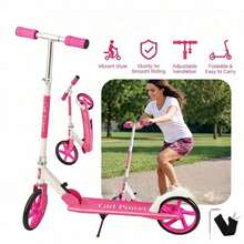 Foldable Outdoor Small Scooter, Adjustable Handlebars & Mudguards, 80kg Max Load, Smooth Ride For Daily Outdoor Activities, Great Gift For Outdoor Enthusiasts & Casual Riders - Pink - View 1