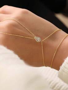rundraw 1pc Women's Gold-Tone Copper Elegant Necklace With CZ Teardrop Pendant, Wedding Party Prom Outfit - Multicolor - View 3