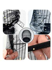1pc Universal Bird Cage Cover, 360° Full Coverage, Elastic Bird Cage Mesh Cover, Soft Anti-Spill Skirt, Suitable For Home Bird Cages, Easy To Clean, Anti-Spill, Breathable Mesh Parrot Bird Cage Net - A - View 7