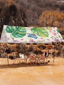 1pc Butterfly And Floral Print Design Sunshade, Outdoor Adventure Sunshade And Canopy, 2D Flat Printed Tent, Washable, Suitable For Garden, Camping, Beach And Other Multiple Scenarios, Comes With 4 Fixing Ropes And 4 Ground Stakes, Frame Not Included - Multicolor - View 3