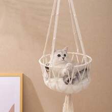 Hand-Woven Bohemian Style Hanging Cat Hammock, Includes Hanging Kit, Suitable For Indoor/Outdoor Home Decor, Ceiling Cat Room, Can Be Used For Playing, Sleeping, Climbing And Resting - one-size - View 5