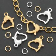 350pcs/Box DIY Jewelry Clasp Set With Heart Lobster Clasp, Jump Rings, Suitable For Handmade Weaving DIY Jewelry, Keychain, Phone Chain End Clasp, Connector, Necklace Bracelet Pendant End Clasp, Open Connector Ring, Earring Bead Connector, Multi-Functional Jewelry Making Materials - Heart Buckle & Jump Ring - View 8