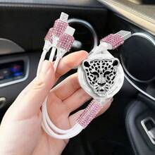 閃亮水鑽汽車充電器，鑽石 3 合 1 可伸縮充電線，USB 快充線，可愛女性風格，適用於 iPhone、行車記錄器、GPS，節日/生日禮物首選 - 優雅芭蕾數據線 - 查看 52