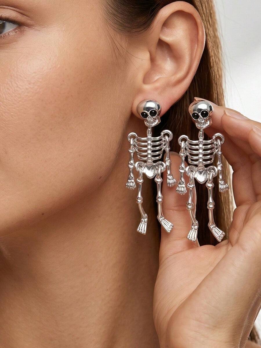 1pc European & American Popular Halloween Funny Creative Personalized Exaggerated Skeleton Frame Earrings Studs - Multicolor - View 1