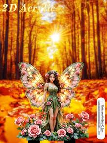 1pc 2D Flat Outdoor Acrylic Stake, Designed For Soil And Potted Plants, Depicting A Fairy In Roses, Perfect For Enhancing Garden As Decorative Pot Ornament, Ideal For Outdoor Yard Decor - Fairy Wing Garden Stake - View 7