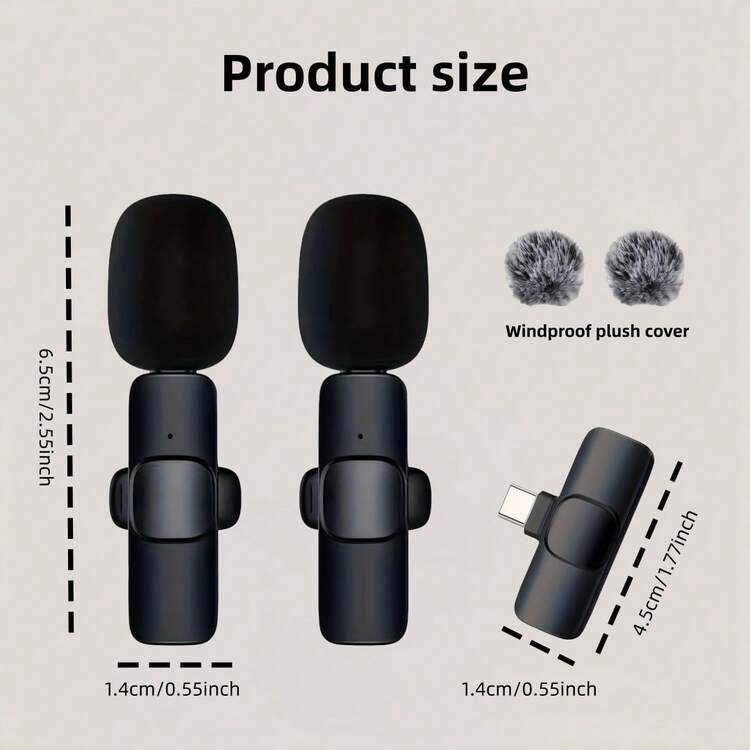 2入無線領夾式麥克風 USB Type-C 即插即用，智慧降噪，適用 17/16/15、Android 智慧手機，搭配 Lightning 轉接頭可相容 iPhone，筆電用無線領夾式麥克風，適合 Vlog、會議、學習、短影片錄製、直播、現場播報，提升音質 - 黑色 - 查看 2